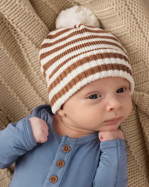 Chestnut Brown Stripe Sweater Beanie Hat