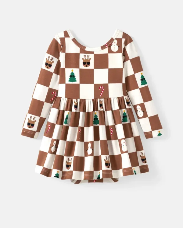 Holiday Checks Skater Dress with Bodysuit