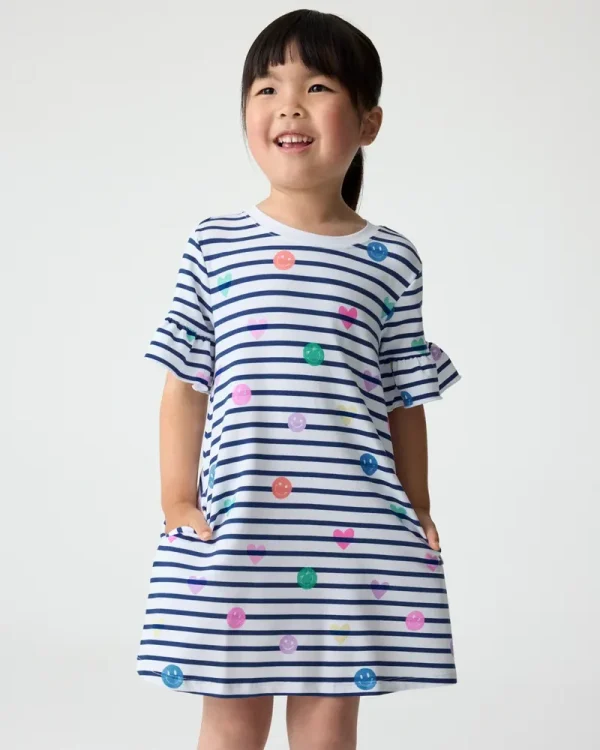 Smiley Stripes Ruffled Shift Dress