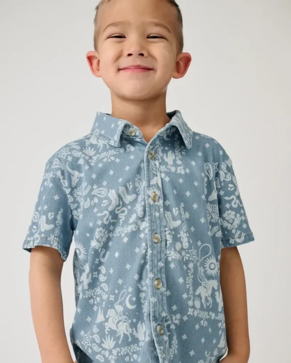 Bandana Blues Denim Button Down Polo