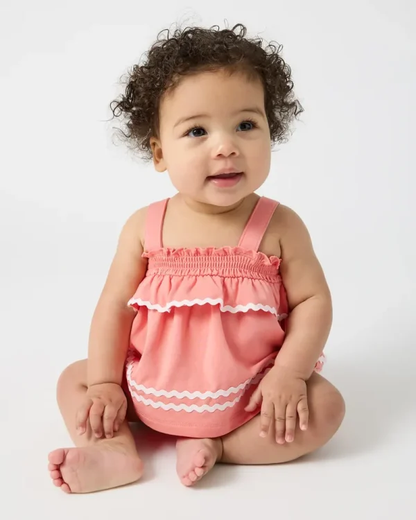 Beach Coral Smocked Top with Bloomer