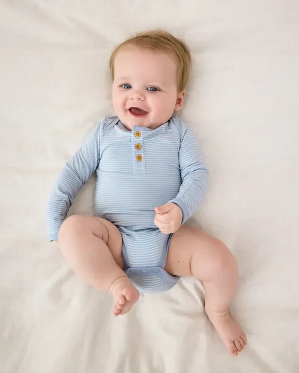 Light Fog Stripe Henley Bodysuit