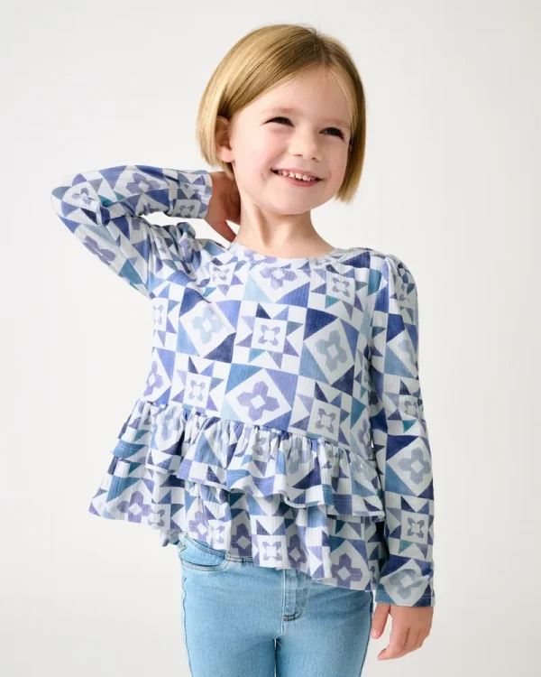 Patchwork Indigo Ribbed Peplum Tee