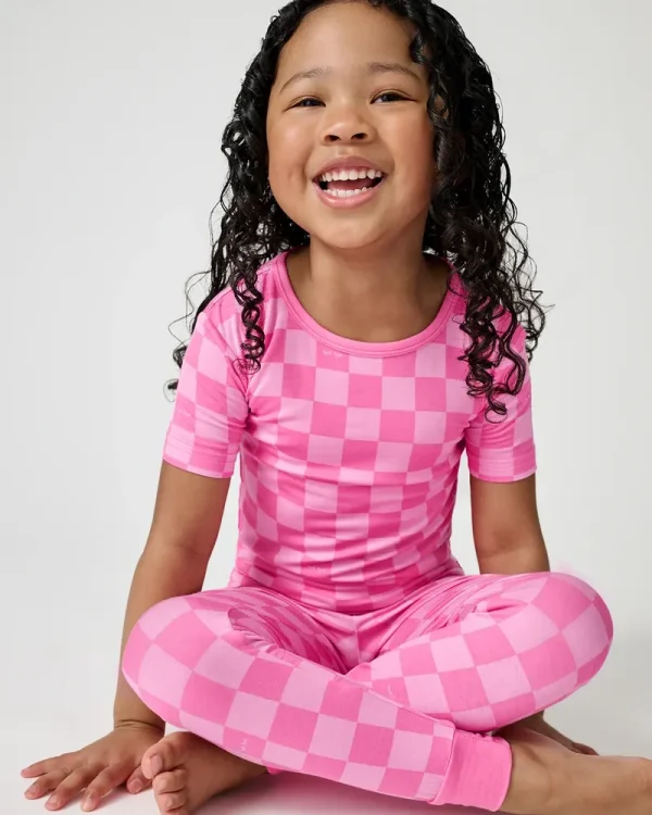 Sweet Raspberry Checks Two-Piece Short Sleeve Pajama Set