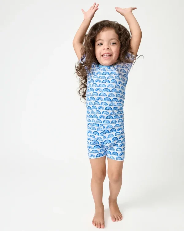 Blue Rainbows Two-Piece Short Sleeve & Shorts Pajama Set