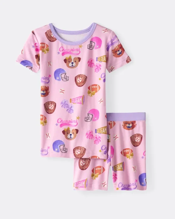 Team Spirit Pink Two-Piece Short Sleeve & Shorts Pajama Set