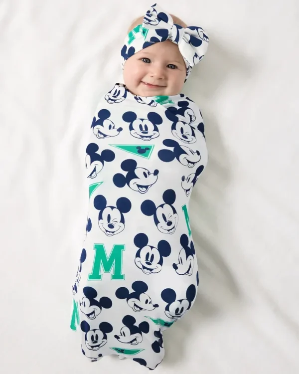 Disney Varsity Mickey Mouse Swaddle & Luxe Bow Headband Set