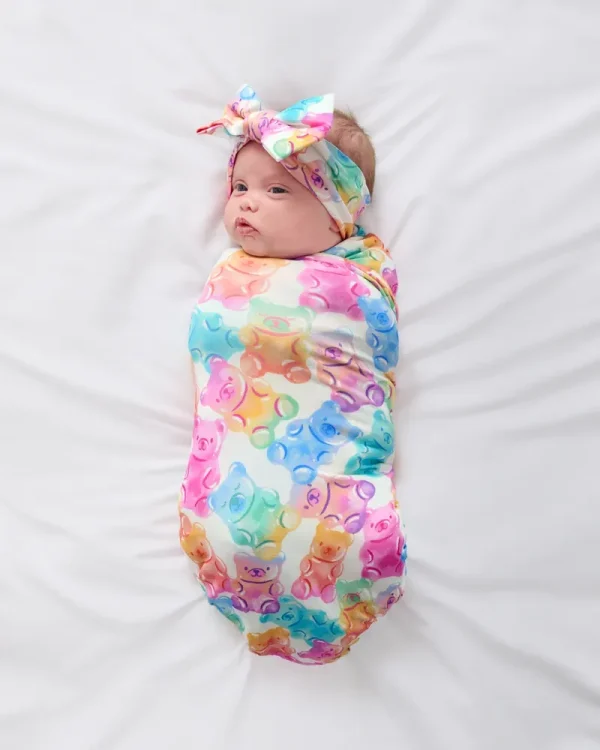 Gummy Giggles Swaddle & Luxe Bow Headband Set
