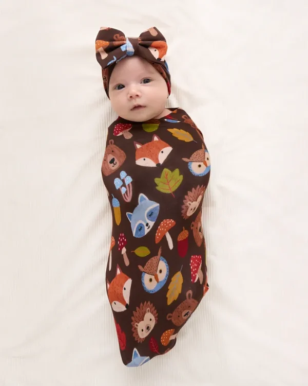 Forest Crew Swaddle & Luxe Bow Headband Set