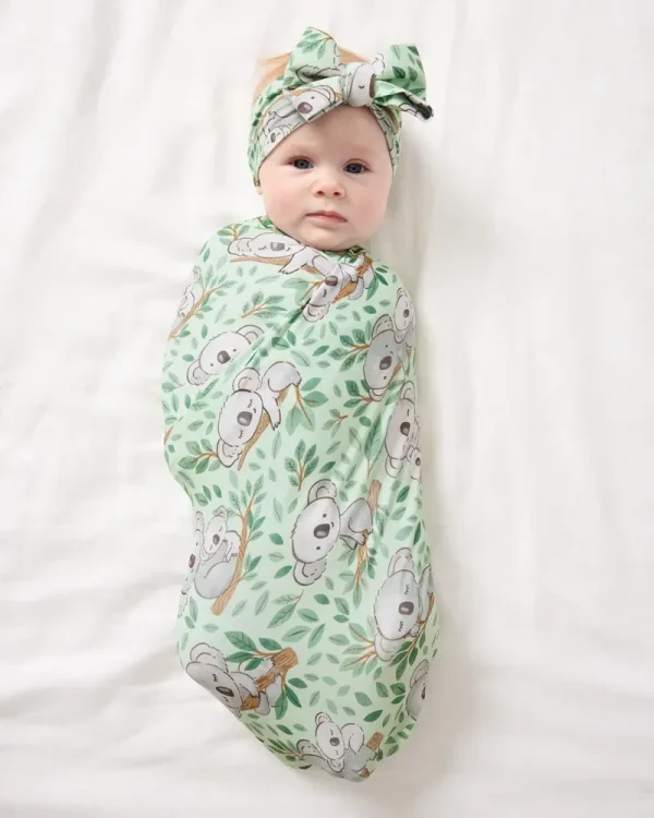 Koala Cuddles Swaddle & Luxe Bow Headband Set