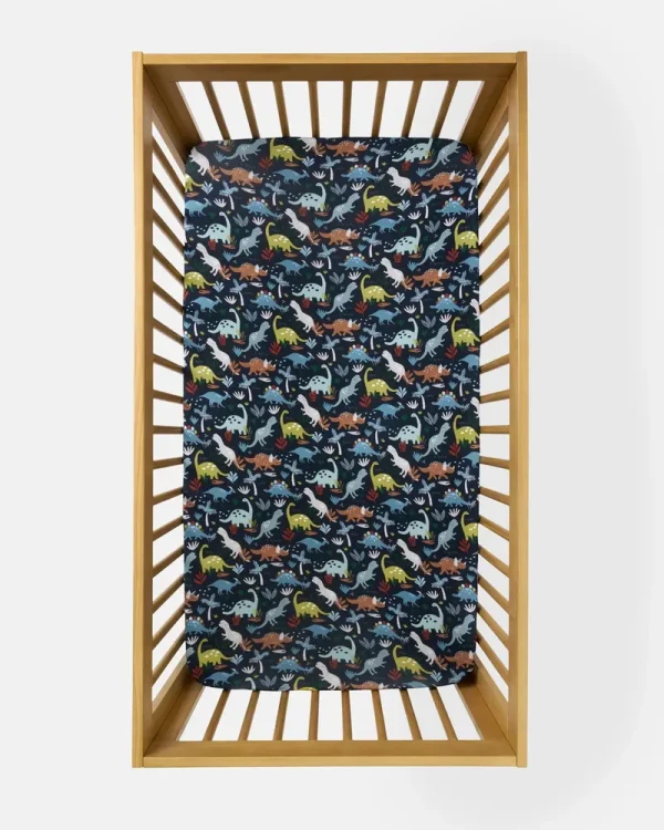 Jurassic Jungle Navy Fitted Crib Sheet