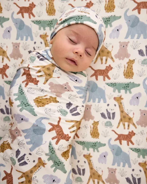 Sweet Safari Swaddle & Infant Beanie Set