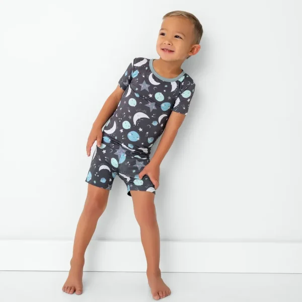 To the Moon & Back Blue Two-Piece Short Sleeve & Shorts Pajama Set