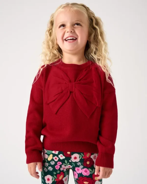 Holiday Red Drop Shoulder Bow Sweater
