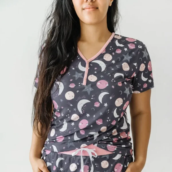 To the Moon & Back Pink Women's Short Sleeve Pajama Top